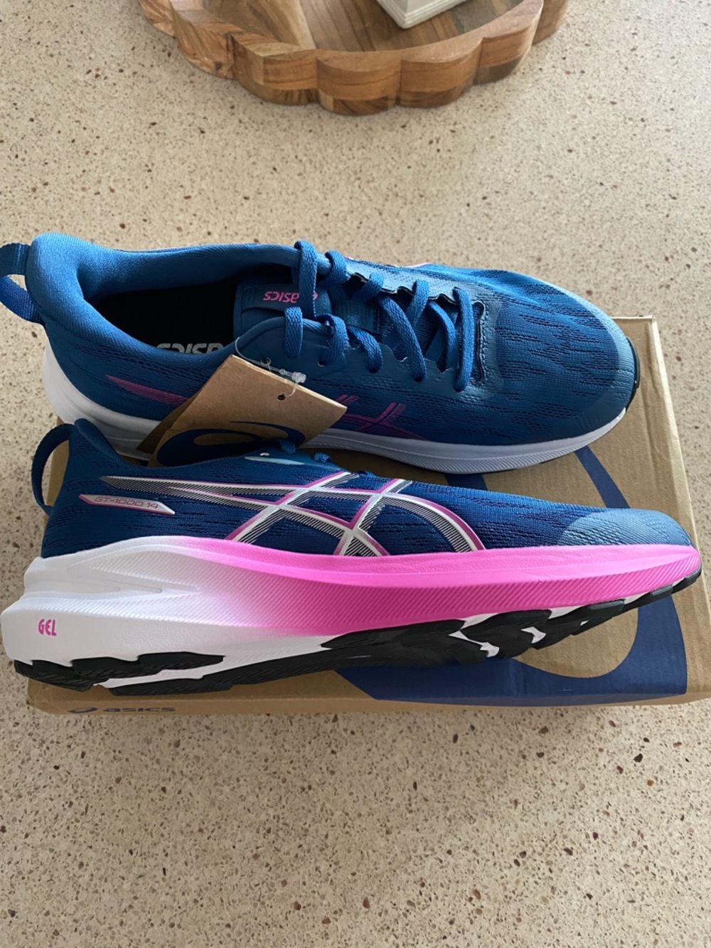 ASICS GT-1000 14 Women's Blue Running Shoes with Pink Midsole Accents